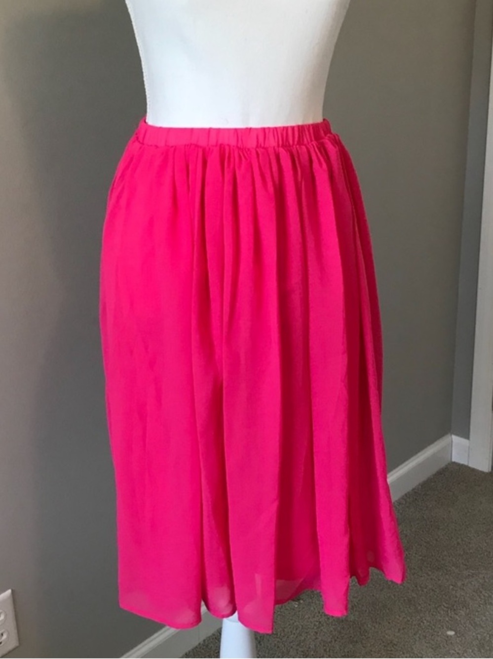 Cupio Hot Pink Midi Skirt with Gathered Waist